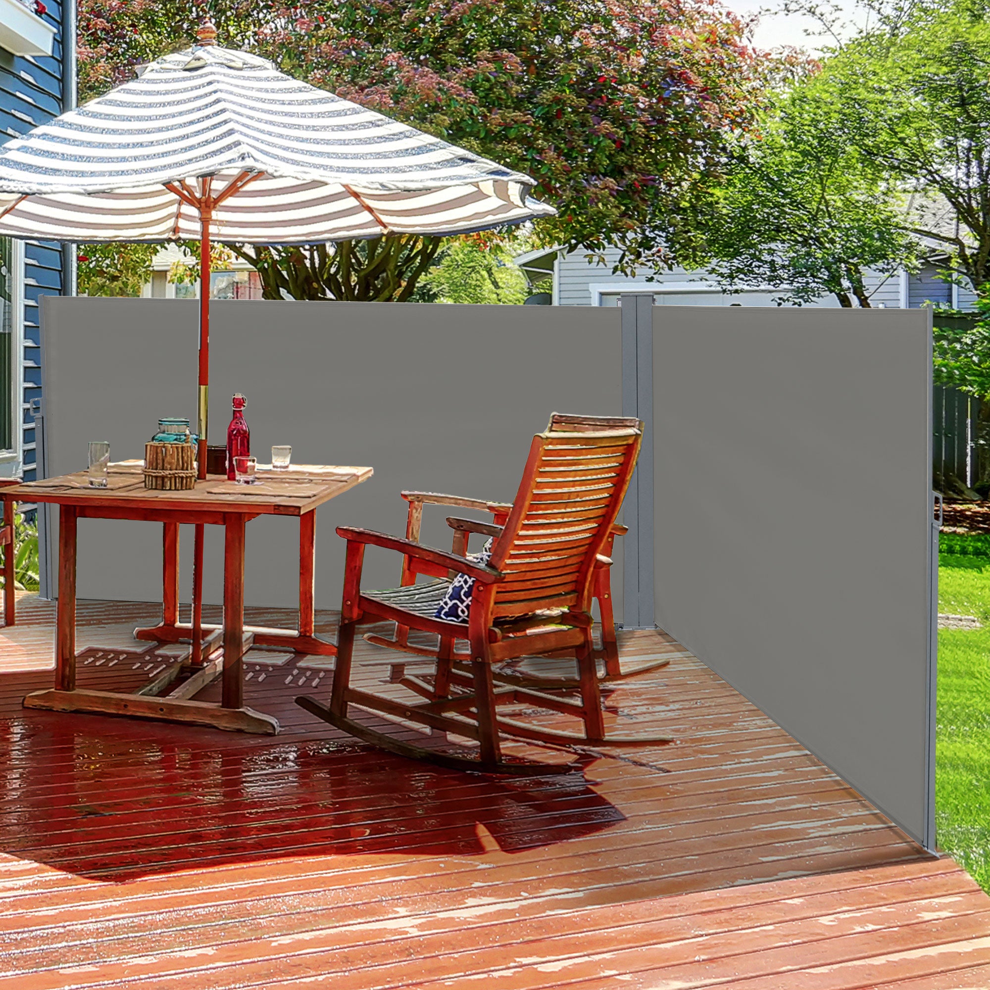 Outsunny 6 x 2m Retractable Sun Side Awning Screen Fence Patio Garden Wall Balcony Screening Panel Outdoor Blind Privacy Divider – Grey 