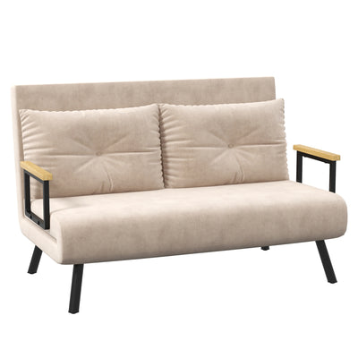 HOMCOM 4-in-1 Velvet-Feel Double Sofa Bed, with Pillows - Beige 