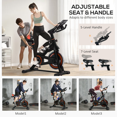 HOMCOM Exercise Bike, 8kg Flywheel Stationary Bike Indoor Cycling Machine with Adjustable Resistance Seat Handlebar, Black 