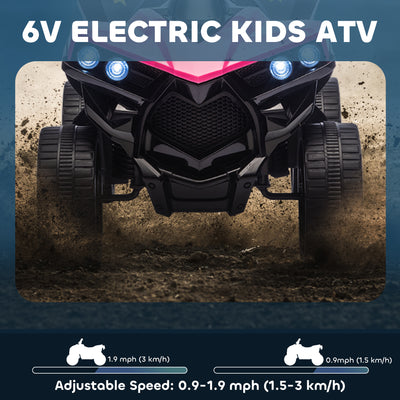 AIYAPLAY 6V Kids ATV, 4 Wheeler Electric Ride on Car with Music and LED Headlights, for Ages 3-8 Years Boys and Girls, Pink 