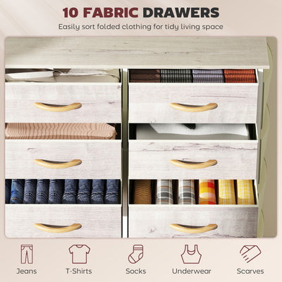 HOMCOM Chest of Ten Fabric Drawers - Natural Wood Finish 