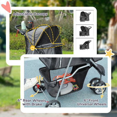 PawHut 3 Wheel Pet Stroller for Small and Miniature Dogs, Charcoal Grey 