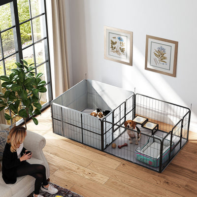 PawHut 7 Panel Dog Whelping Box, Heavy Duty Dog Playpen with Washable Pee Pads, Windproof Fabric, for Small and Medium Dogs 
