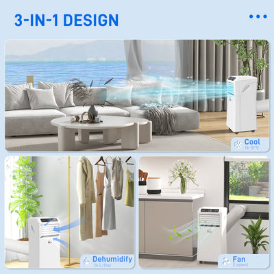 HOMCOM 9000 BTU Air Conditioning Unit, 3-in-1 Portable Air Conditioner, Dehumidifier, Cooling Fan with Remote Control, Digital Display, 2 Speeds, 24H Timer, Window Venting Kit, 18m² 