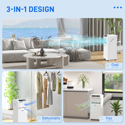HOMCOM 9000 BTU Air Conditioning Unit, 3-in-1 Portable Air Conditioner, Dehumidifier, Cooling Fan with Remote Control, Digital Display, 2 Speeds, 24H Timer, Window Venting Kit, 18m² 