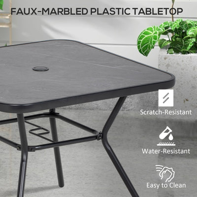 Outsunny Square Outdoor Table, Patio Bistro Coffee Table with Faux-marbled Top and 42mm Umbrella Hole for Garden 
