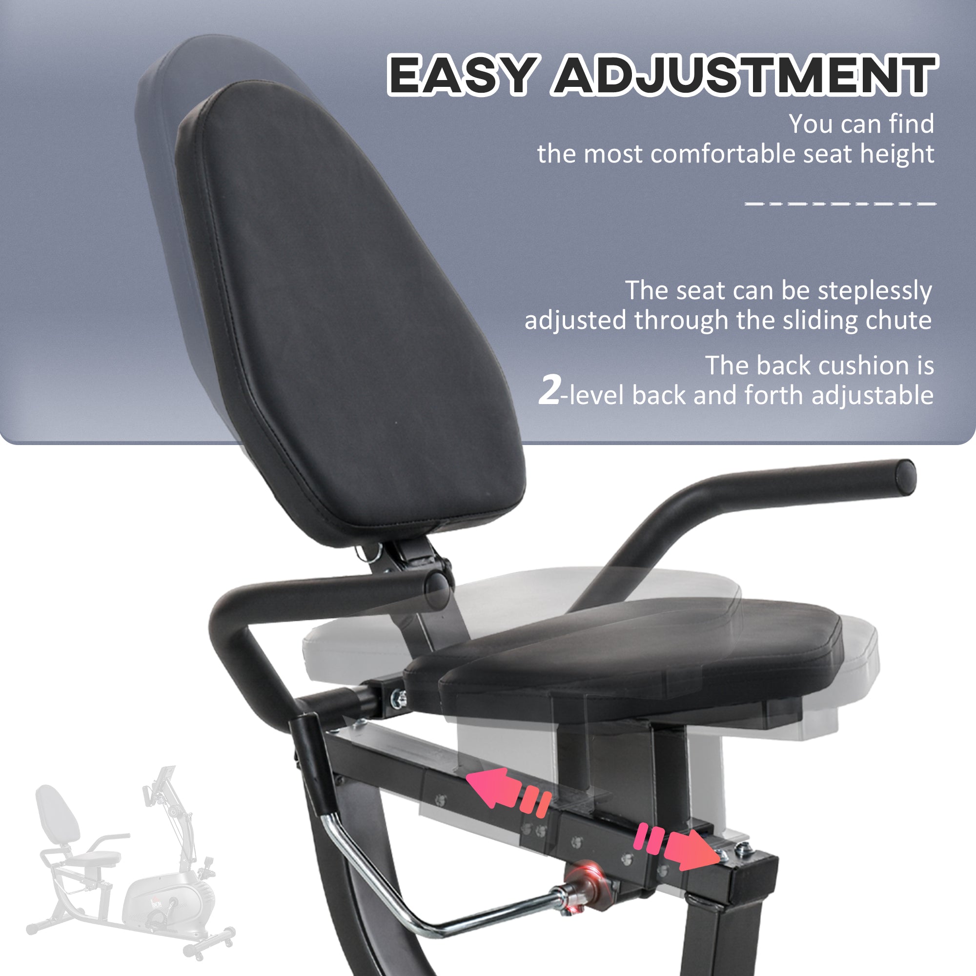 HOMCOM Recumbent Exercise Bike Recovery Exerciser, 8-Level Magnetic Resistance Stationary Bike with Pad Holder, LCD Monitor, for Indoor Cardio Workout, Black 