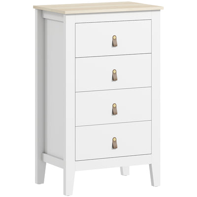 HOMCOM Bedroom Chest of Drawers, Modern 4 Drawer Dresser Cabinet with PU Leather Handles and Metal Runners for Living Room, Hallway, Entryway, White 