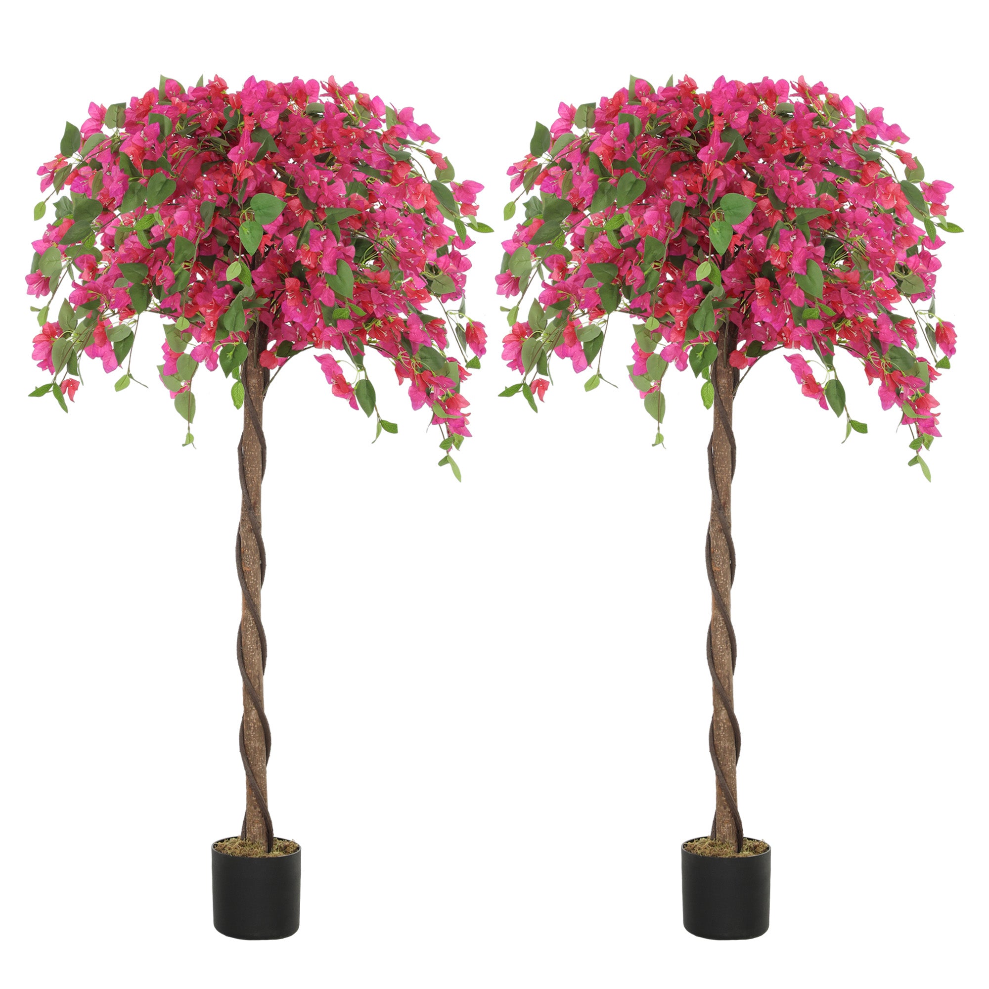 HOMCOM Set of 2 Decorative Artificial Plants, Murraya Flowers in Pots, Fake Plants for Home Indoor Decor, 120cm, Purple and Red 