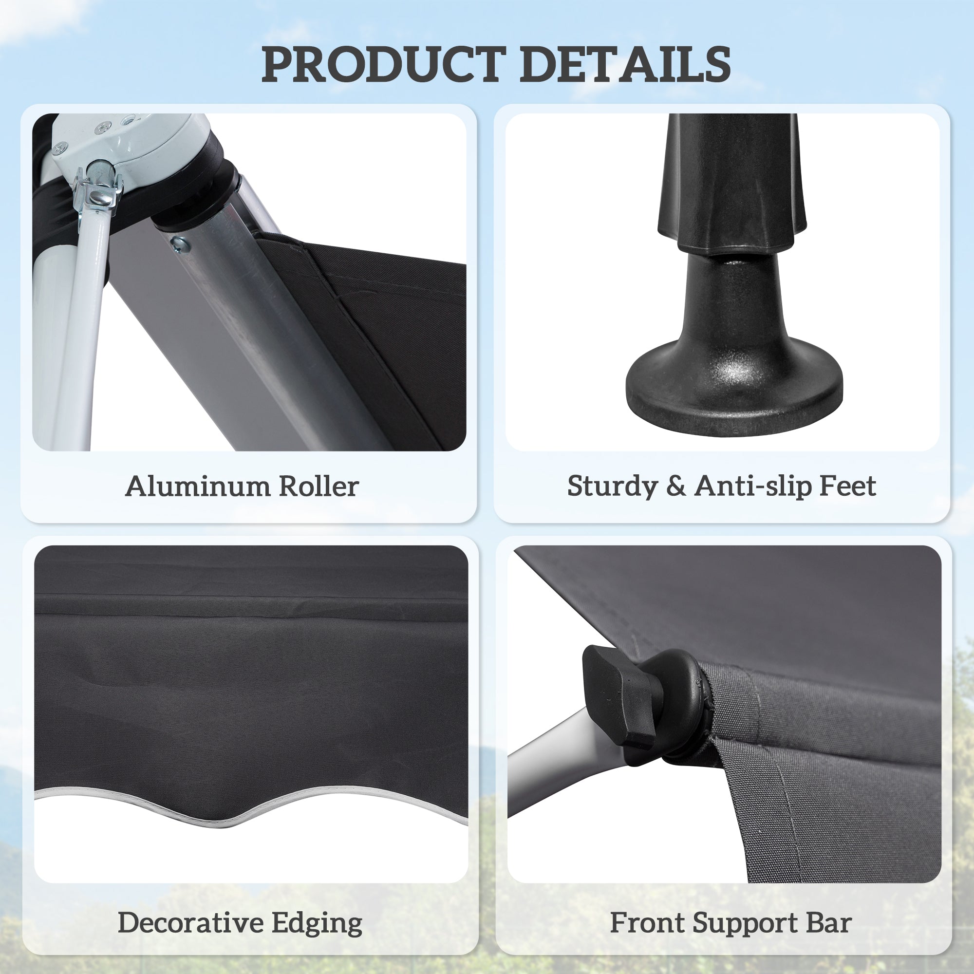 Outsunny Balcony 2 x 1.5m Manual Adjustable Awning DIY Patio Clamp Awning Canopy Retractable Shade Shelter Easy to Move for Balcony, Grey 