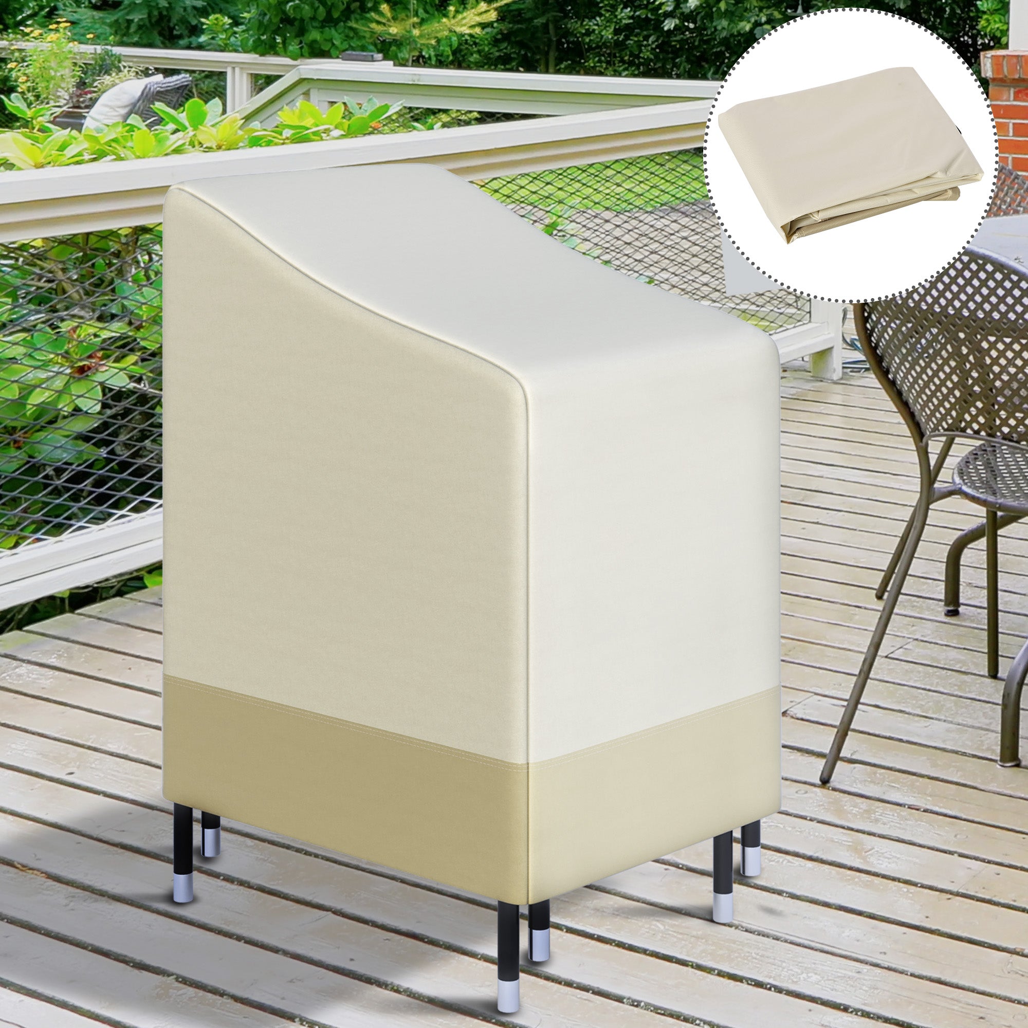 Outsunny 600D Oxford Cloth Waterproof Furniture Cover Wicker Chairs Garden Patio Rattan Seat Outdoor Protector L70*W90*H115cm 