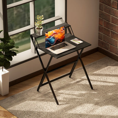 HOMCOM 70 cm Folding Computer Desk with Monitor Shelf - Black