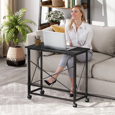 HOMCOM 80 cm Folding Desk on Wheels - Black 
