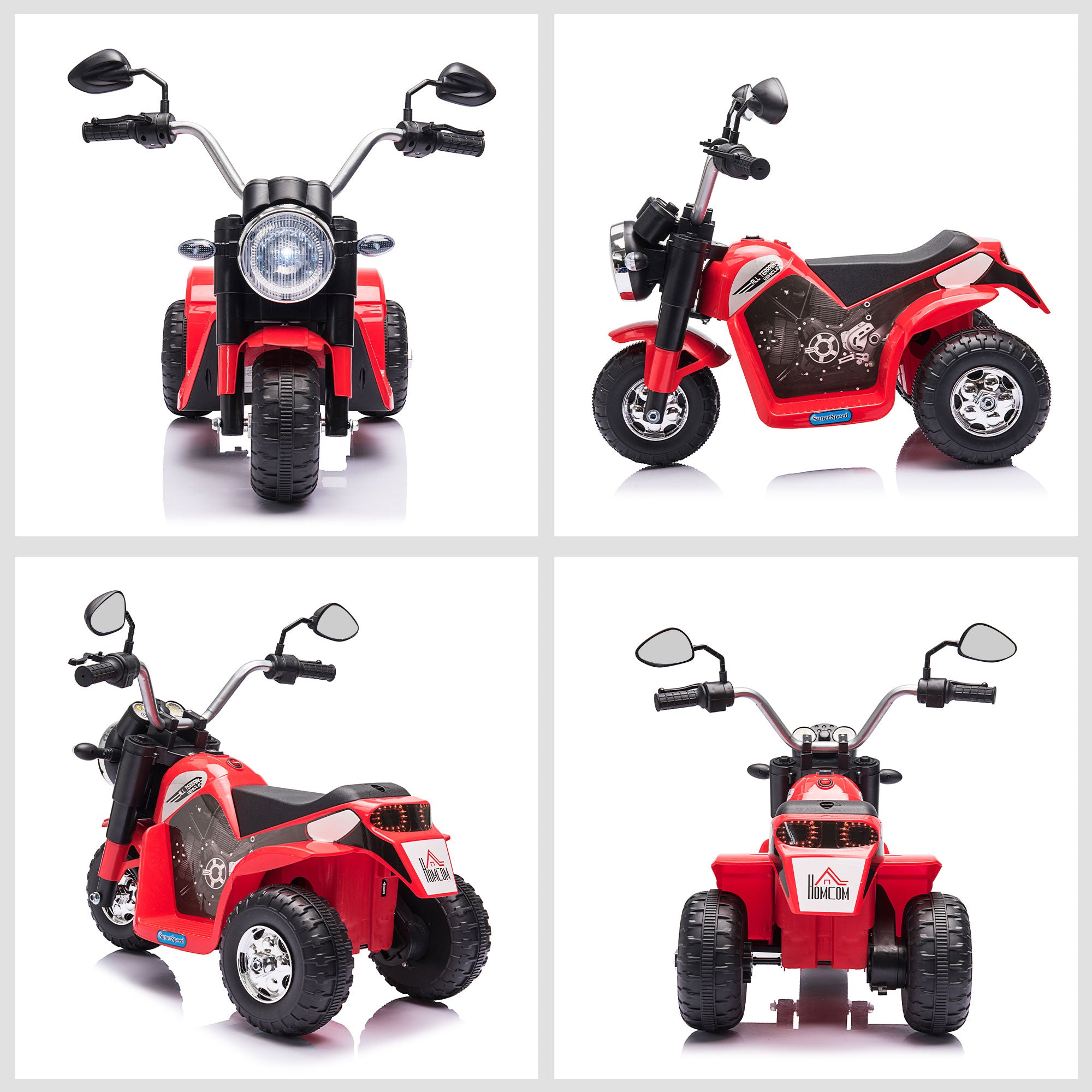 HOMCOM 6V Kids Electric Motorbike 3 Wheels Ride On Toy with Horn Headlights Realistic Sounds for Girl Boy 18 - 36 Months Red 