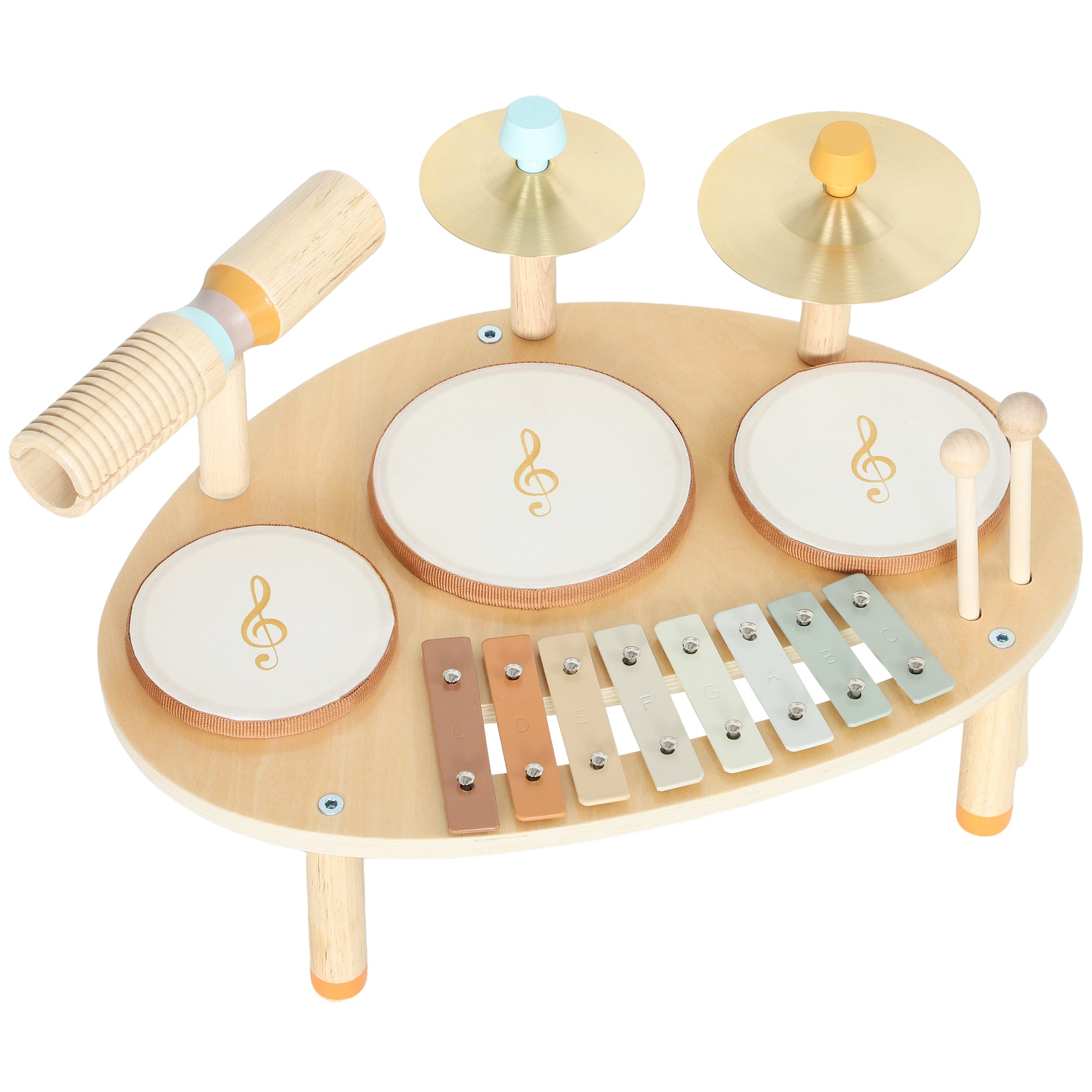 AIYAPLAY Baby Drum Kit, Wooden Kids Musical Instruments with Drums and Xylophone, Gifts for Girls Boys Birthday, Natural 