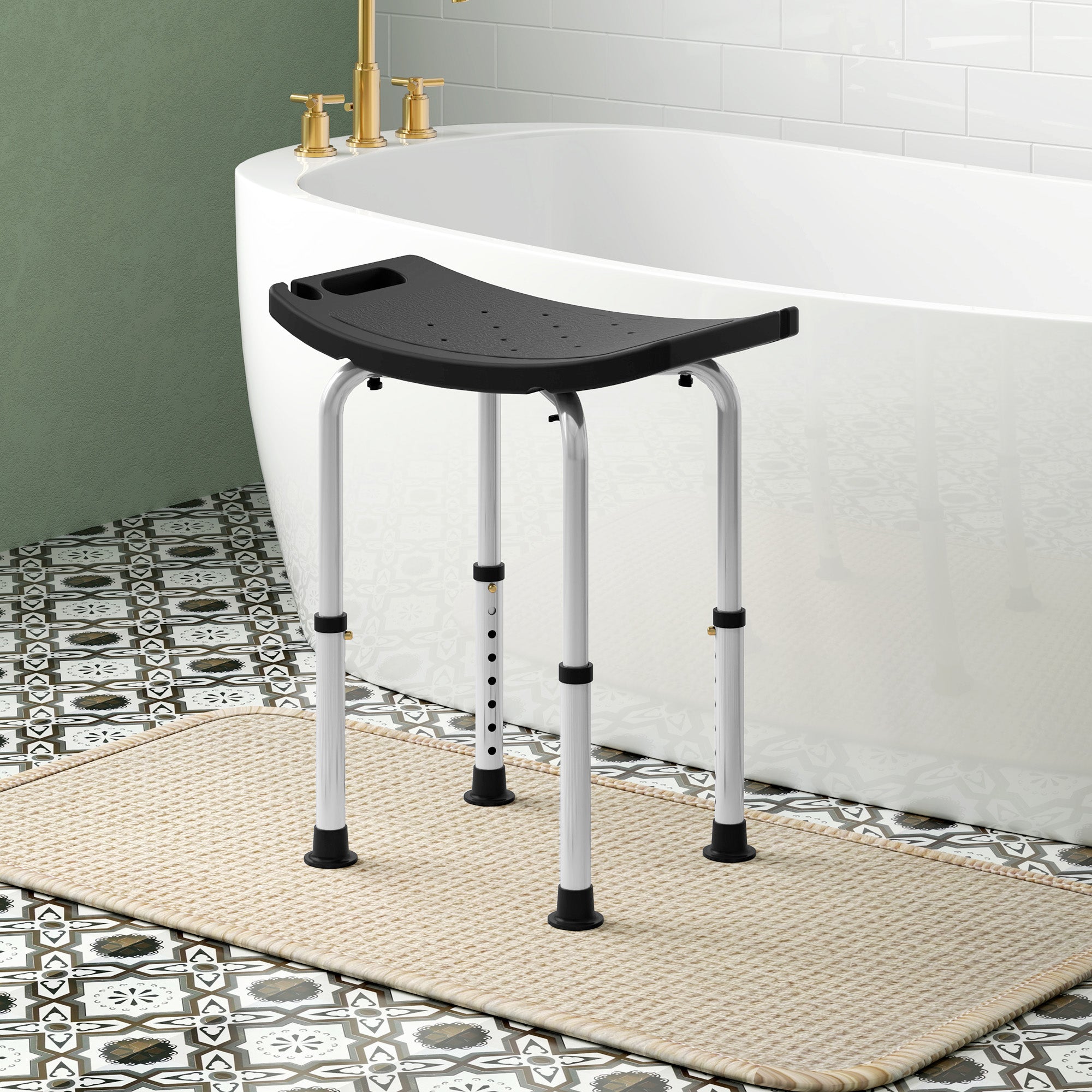 HOMCOM Height Adjustable Bath Stool, Aluminium Shower Stool with Non-Slip Pads for Elderly, Disabled, Seniors, Pregnant, Black 