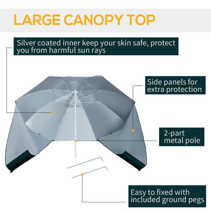 Outsunny 2m UV Protection Fishing Beach Umbrella Brolly Shelter w/ Side Panel Tent Green 