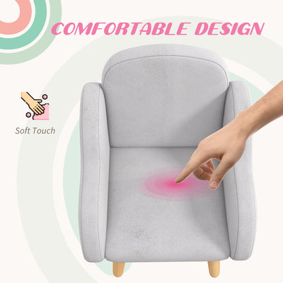 ZONEKIZ Kids Armchair Toddler Sofa Children Chair with Arm Rest, Wooden Frame, Velvet, PP Legs, Cloud Shape, for Ages 1.5-3 Years - Grey 