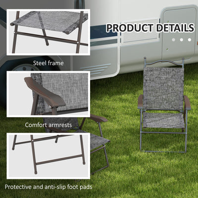 Outsunny Set of Two Folding Garden Chairs, with Fabric Mesh Seats - Grey 