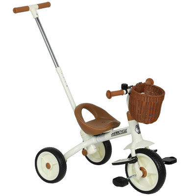 AIYAPLAY 2-In-1 Toddler Trike for 2-5 Years Old, 3 Wheel Bike with Adjustable Parent Handle, Basket for Boys and Girls, White 