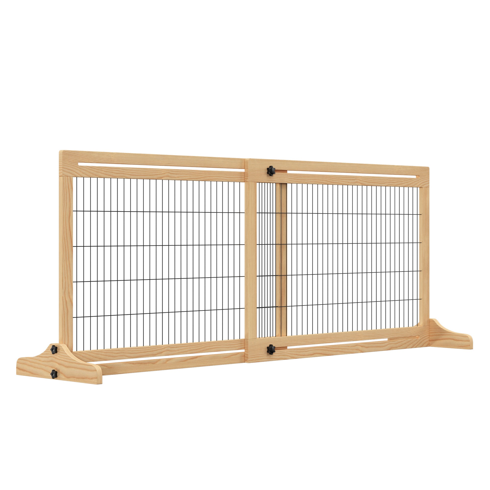 PawHut Freestanding Dog Gate, Foldable Pet Fence, Indoor Wood Barrier, Stair Gate with Support Feet, for Doorway, Hallway, Small and Medium Dogs, 69H x 104-183 cm, Natural Wood Effect 