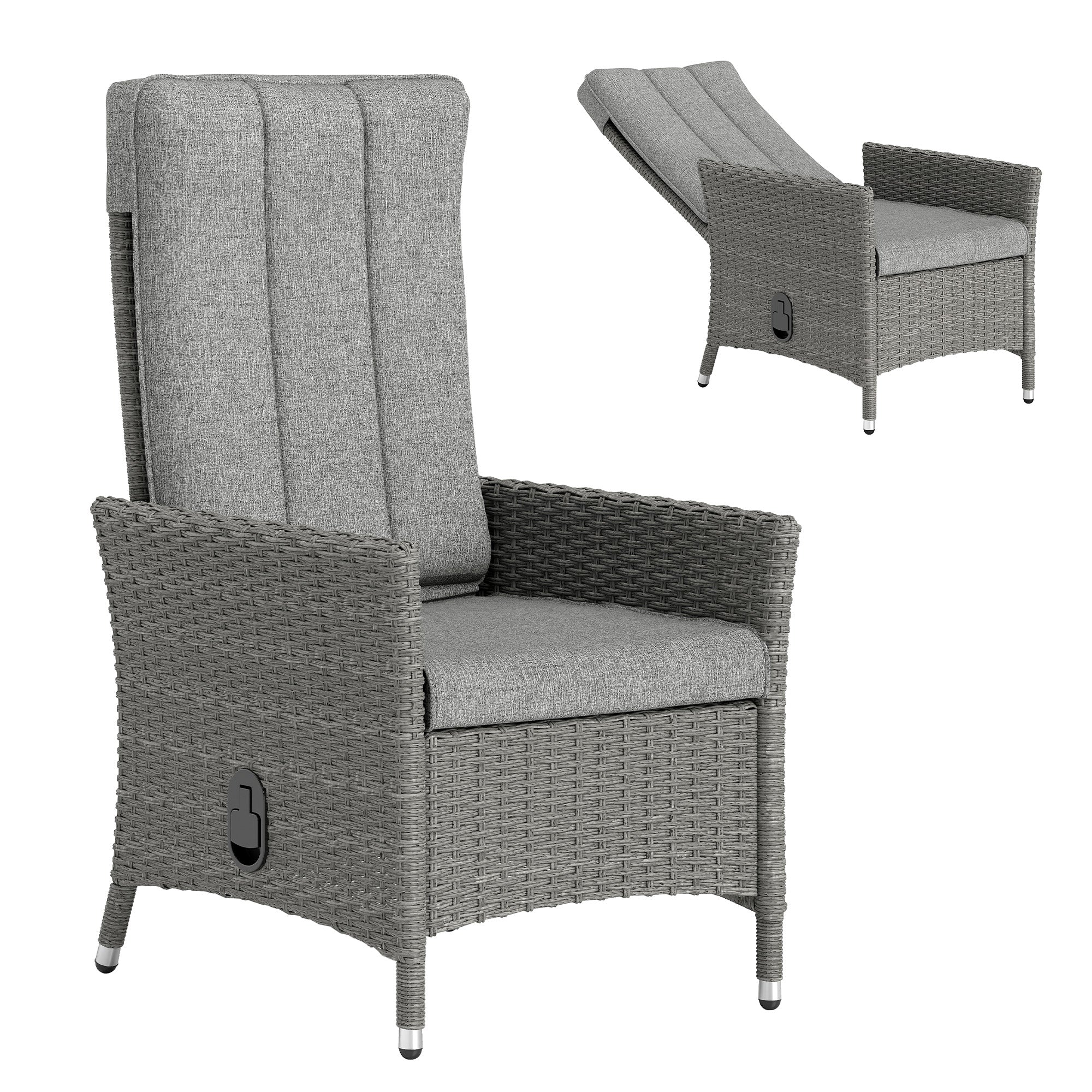 Outsunny 105°-150° Reclining Rattan Chair - Light Grey 