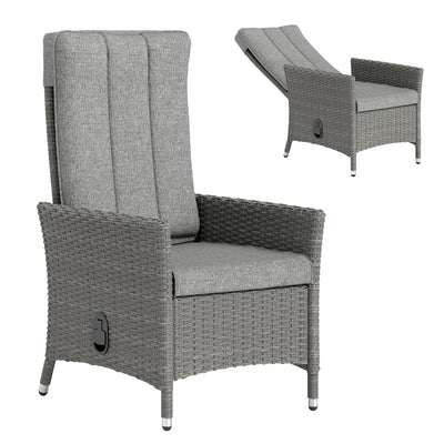 Outsunny 105°-150° Reclining Rattan Chair - Light Grey 