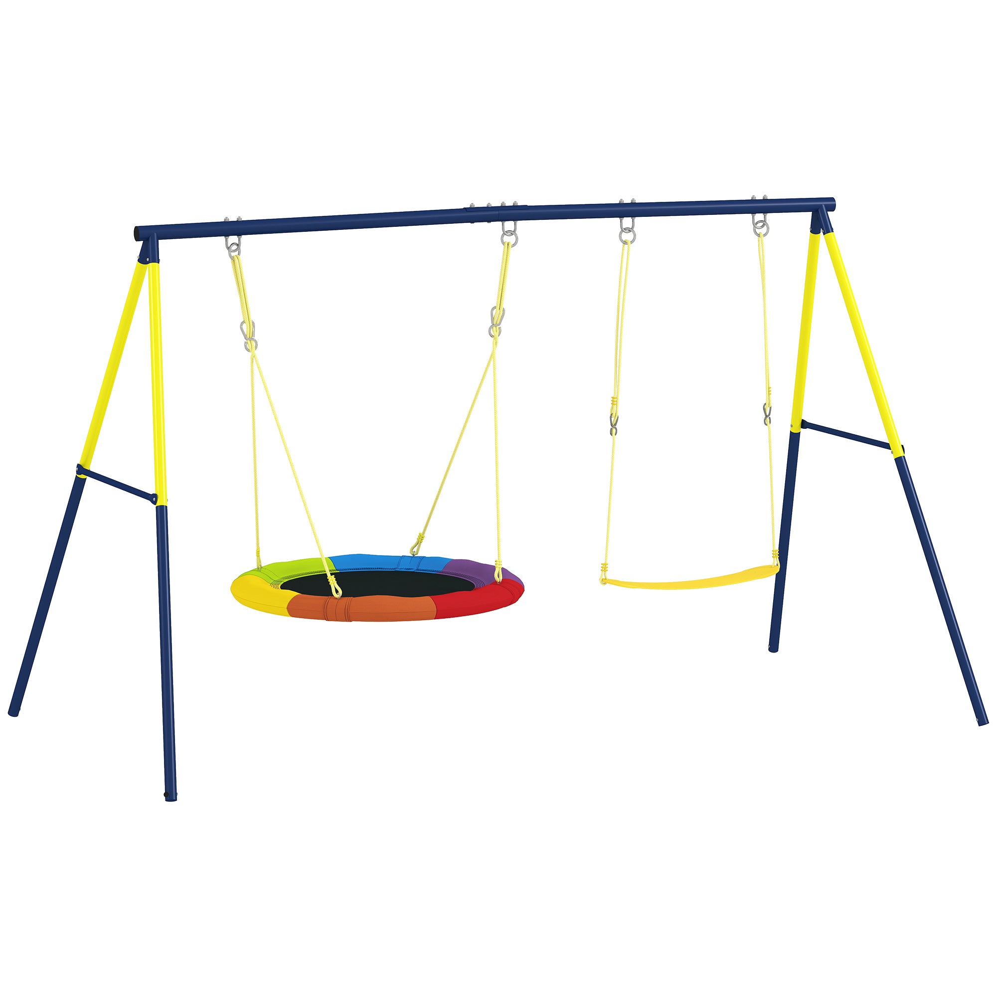 AIYAPLAY Kids Swing Set with Double Swings, Outdoor Playset with Adjustable Ropes, Metal Frame for Ages 3-8, 150kg Capacity 