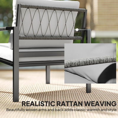 Outsunny 5 Piece Metal Garden Furniture Sofa Set with Thickened Cushions, Loveseat, 2 Armchairs, 2 Coffee Tables, Light Grey 
