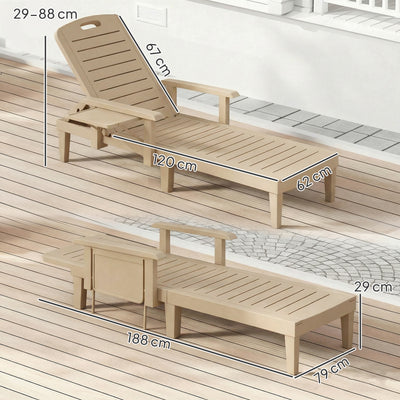 Outsunny Set of 2 Reclining Sun Loungers, 5 Positions Adjustable Outdoor Chaise Lounge Chair with Armrests, Khaki 