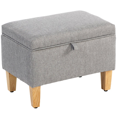 HOMCOM 16L Linen Storage Ottoman Padded Footstool with Rubberwood Legs for Storage Box, Bed End, Shoe Bench, Seating, Light Grey 