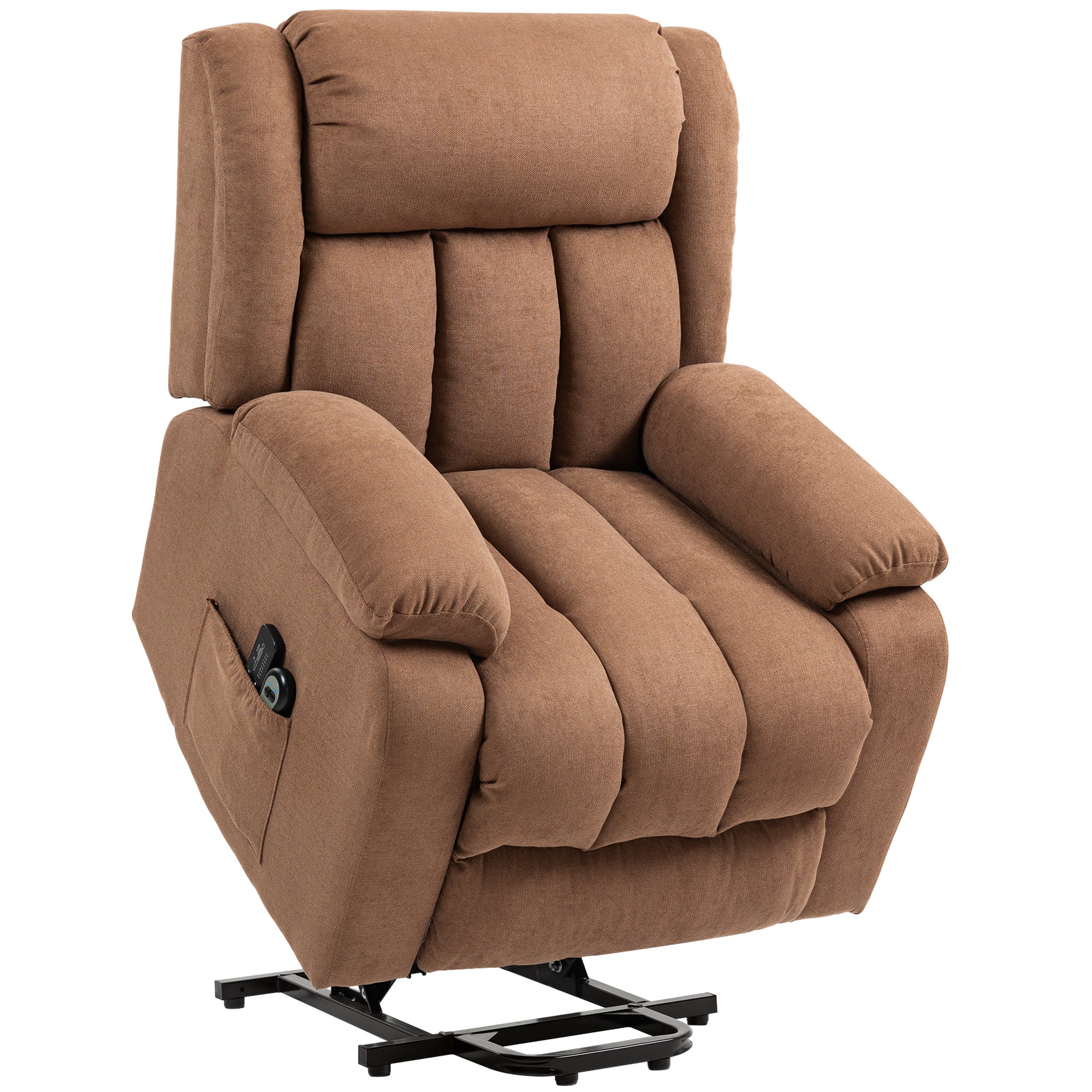 HOMCOM Power Lift Recliner Chair with Massage, Overstuffed Lift Chair for Elderly with Footrest, Remote and Side Pocket, Brown 