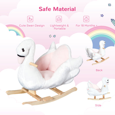 HOMCOM Kids Rocking Horse Plush Ride On Swan Toy w/ Safety Seat for Toddler 18 Months +, White and Pink 