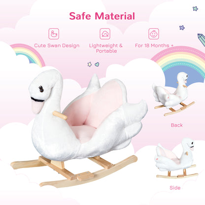 HOMCOM Kids Rocking Horse Plush Ride On Swan Toy w/ Safety Seat for Toddler 18 Months +, White and Pink 