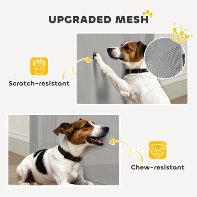PawHut Retractable Dog Gate, Extends to 300 cm Wide & 104 cm Tall, Mesh Pet Gate Single Hand Operation, for Stairs Doorways 