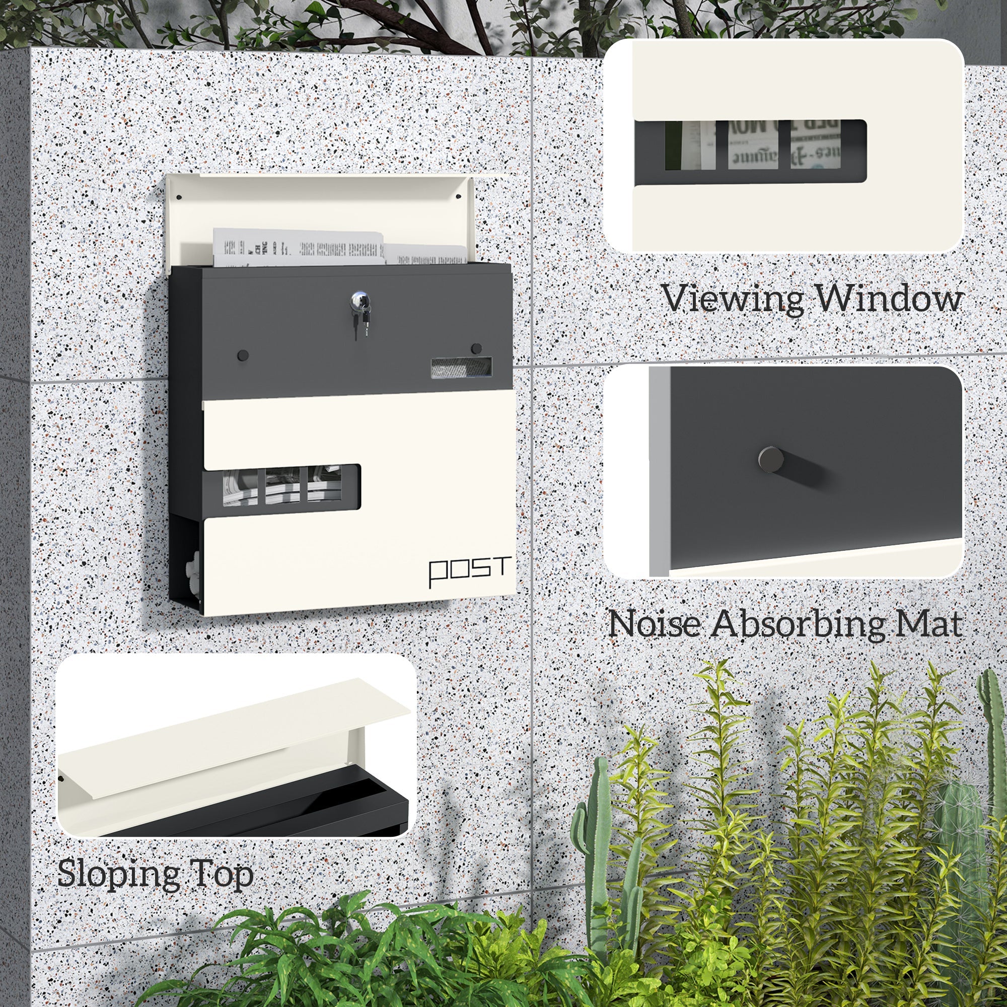 HOMCOM Locking Galvanised Steel Letterbox - White/Black 