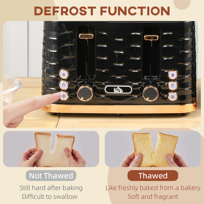HOMCOM Four-Slice Rippled Toaster - Black 