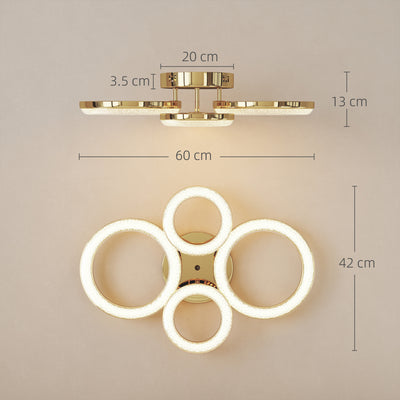 HOMCOM LED Ceiling Light, Modern Dimmable 4 Rings Ceiling Lamp with Wall Switch, 40W 4350lm Flush Mount Ceiling Light with 3500K/4500K/6000K Colour Temperatures for Living Room, Bedroom, Gold Tone 
