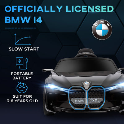 HOMCOM BMW i4 Licensed 12V Kids Electric Ride-On Car, with Remote Control, Portable Battery, Music, Horn, Headlights - Black 