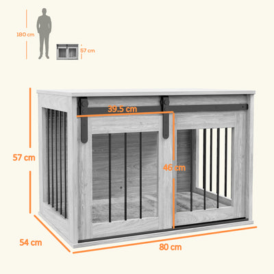 PawHut 80cm Dog Crate Furniture with Removable Cushion for Large Dogs- Grey 