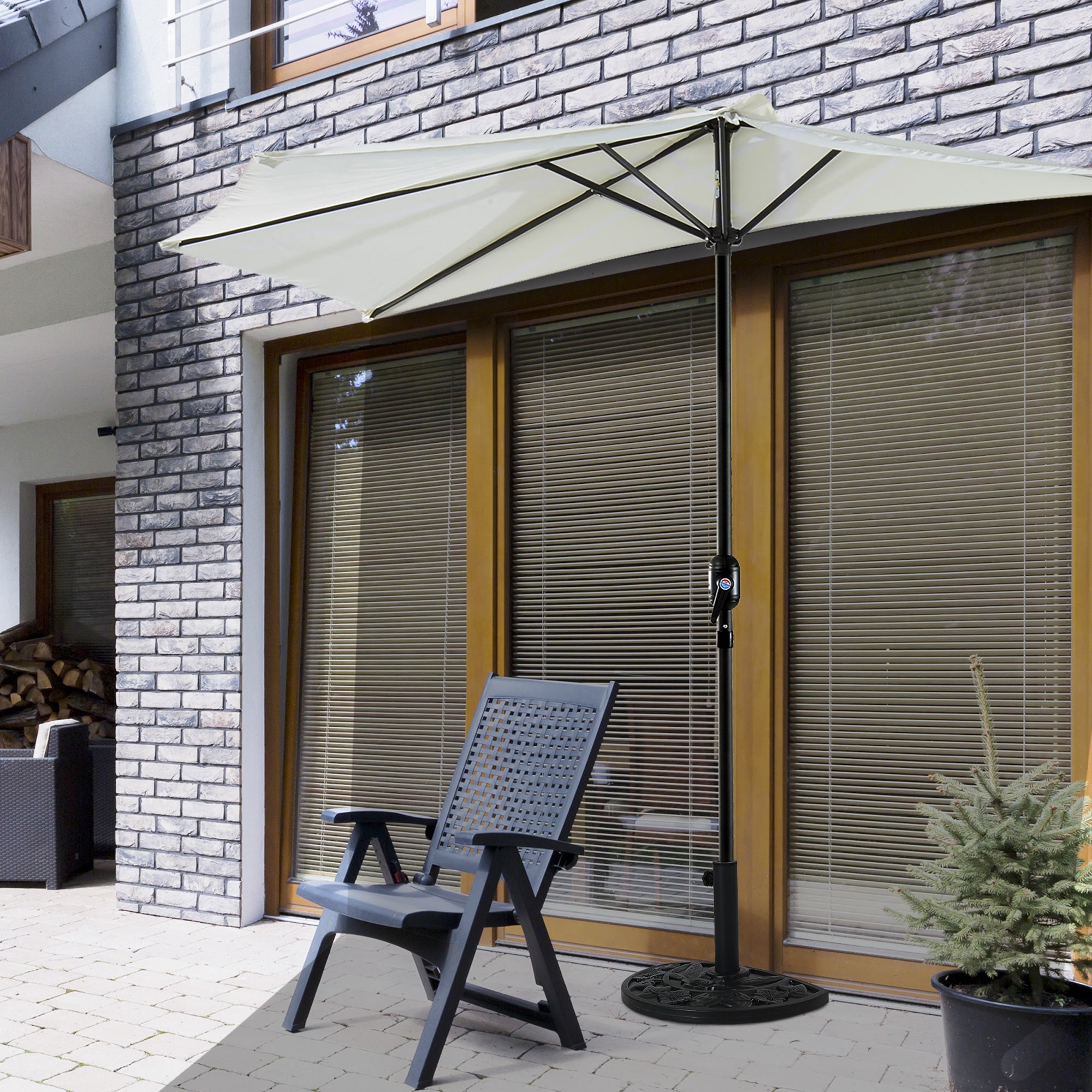 Outsunny 9kg Cement Concrete Half Round Parasol Base Umbrella Stand Garden Outdoor Accessories - Adjustable Coupler Suitable Umbrella Rod: Φ3.5cm, Φ3.8cm, Φ4.8cm 