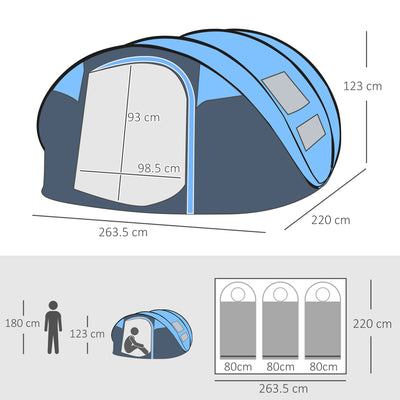 Outsunny 4-5 Person Pop-up Camping Tent Family Tent w/ 2 Mesh Windows & PVC Windows Portable Carry Bag for Outdoor Trip, Sky Blue 
