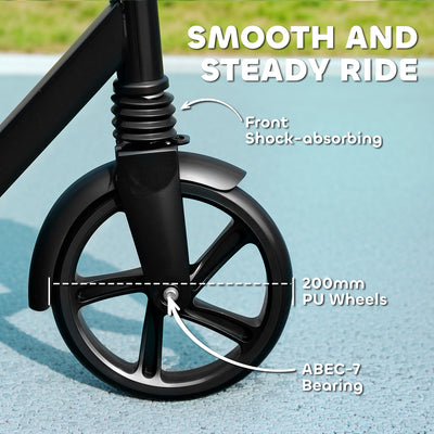 AIYAPLAY Foldable Kids Scooter with Adjustable Handlebar, 200mm Big Wheel, Rear Fender Brake, Gift for Ages 6-12 Years, Black 