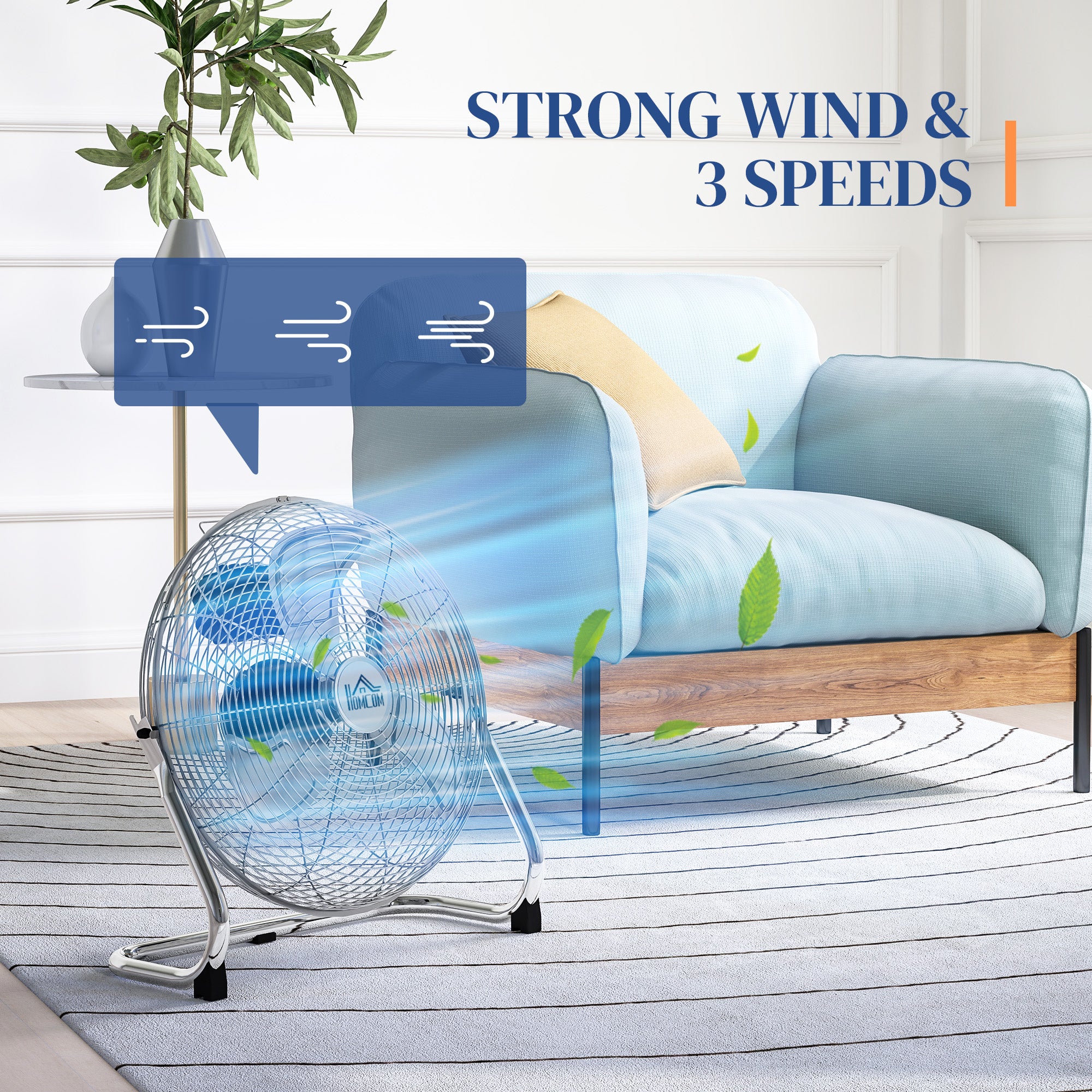 HOMCOM Metal Desk Fan with 3 Speeds & 120° Adjustable Tilt - Silver