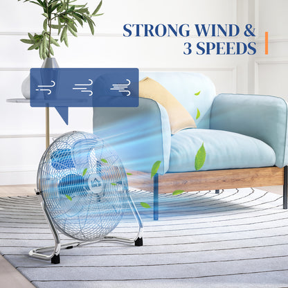 HOMCOM Metal Desk Fan with 3 Speeds & 120° Adjustable Tilt - Silver
