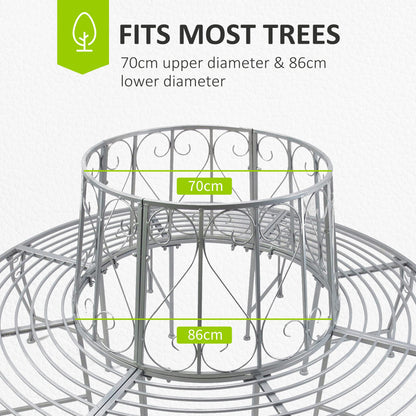 Outsunny Outdoor Garden Metal Round Tree Bench Seat Diameter 160cm Height 90cm Silver 