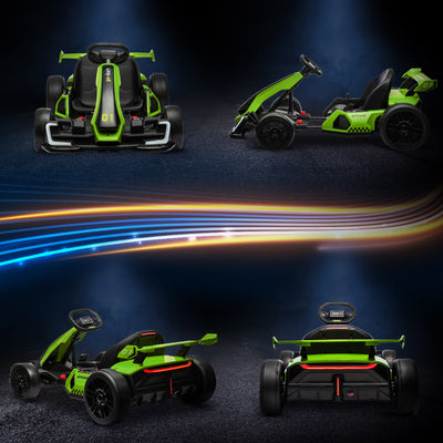 HOMCOM 24V Electric Go Kart for Kids with Adjustable Seat for 6-12 Years, Green 