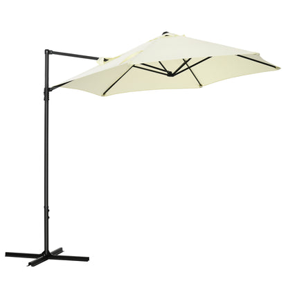 Outsunny 2.5M Garden Cantilever Parasol, Offset Roma Patio Umbrella Hanging Sun Shade Canopy Shelter with 360\'c2\'b0 Rotation and Cross Base, Beige