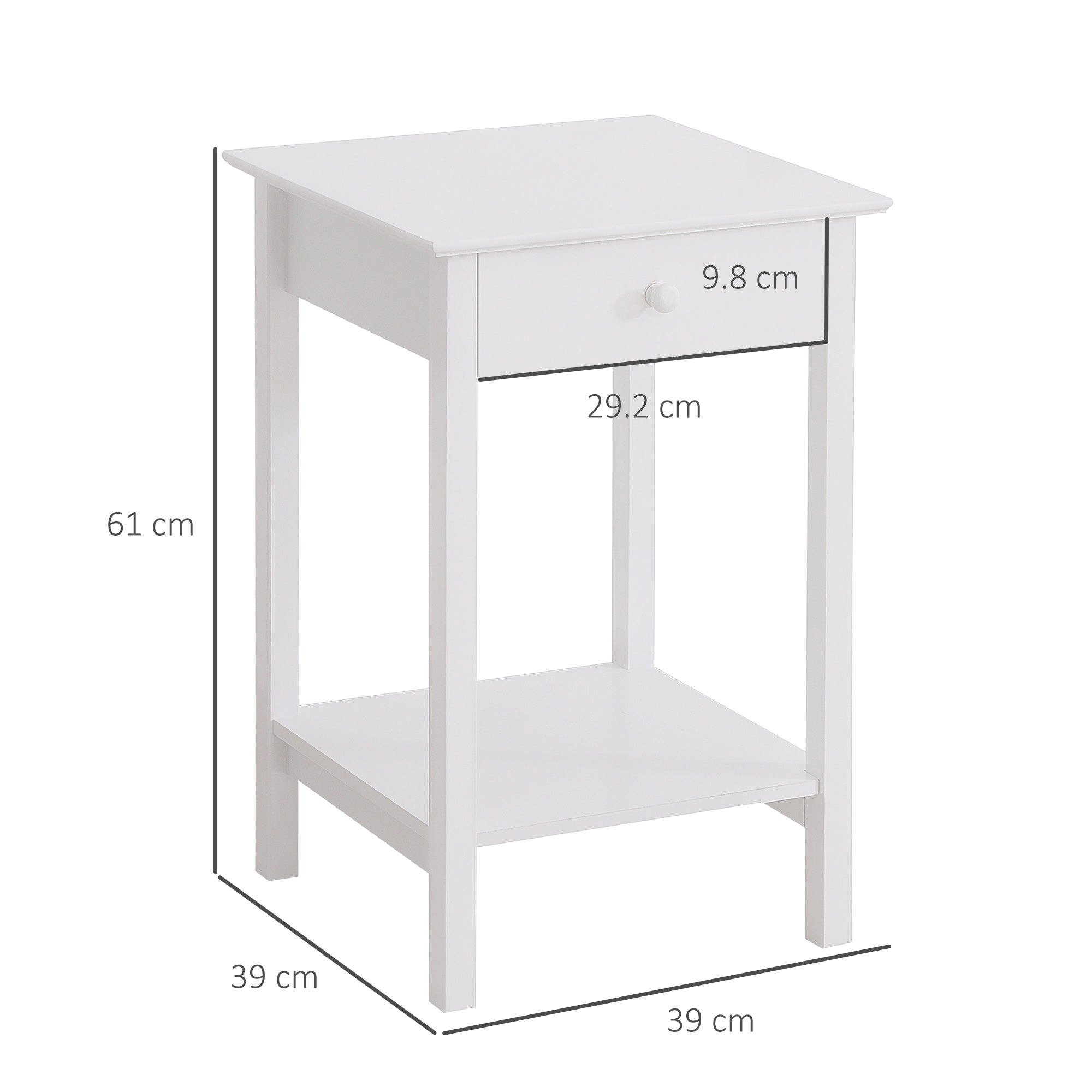 HOMCOM White Bedside Table, Wooden Side Table, Nightstand, Bedside Cabinet with Drawer and Storage Shelf for Bedroom and Living Room 