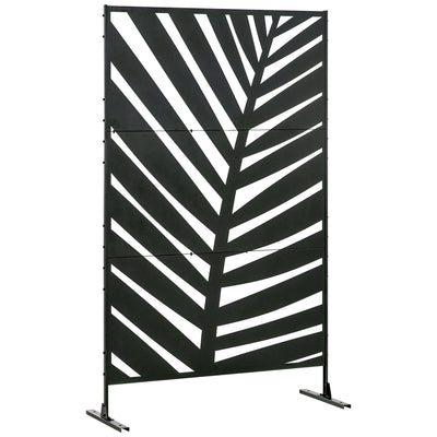 Outsunny Decorative Privacy Screen with Stand, 6.5FT Freestanding Metal Outdoor Divider, Decorative Privacy Panel with Expansion Screws for Garden Patio Pool Hot Tub, Banana Leaf Style, Black 